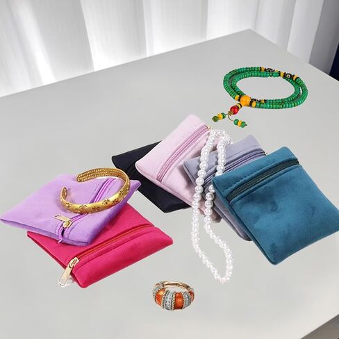 8 Pcs Small Velvet Jewelry Pouches with Zipper, 3.94" X 3.94" Padded Velvet Jewelry Pouch for Bracelets, Earrings, Necklaces, Rings, and Bangles Travel Jewelry Storage, (Mixed color) in Kuwait