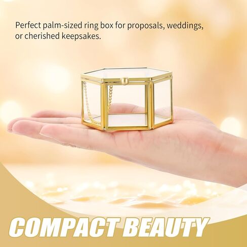 Vintage Gold Hexagonal Transparent Jewelry Box, 3.1 x 2.5 x 1.7inch Glass Jewelry Box for Display, Decorative, Trinket Box for Rings, Earrings, Keepsakes, Clear Glass Jewelry Display Case in Saudi Arabia