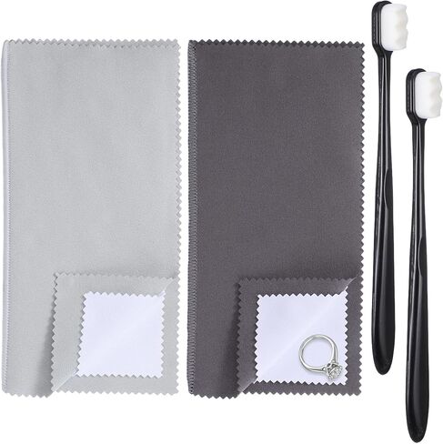 Jewelry Cleaning Cloth Silver Polishing Cloth Jewelry Silver Cleaning Kit with Ultra-Soft Brushes Polish Cloths Polishing for Clean Gold Diamonds Platinum Gemstones Coins Silverware 4pcs in Kuwait
