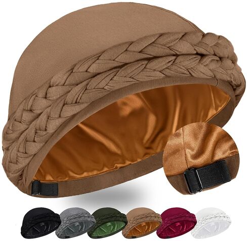 Babalet Halo Turban for Men Women Satin Lined Durag Skull Cap Pre-Tied Handmade Braids Tail Beanie Sleeping Bonnet,White in Kuwait