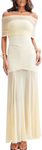 Slinky and Mesh Off Shoulder Maxi Dress Bridesmaid Evening Gowns Homecoming Prom Dresses in Saudi Arabia
