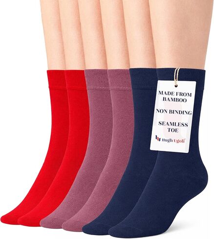 Hugh Ugoli Womens Bamboo Dress Socks, Extremely Soft, Thin, Crew Socks for Business Trouser Casual, Non-Binding, 3-6 Pairs in Kuwait