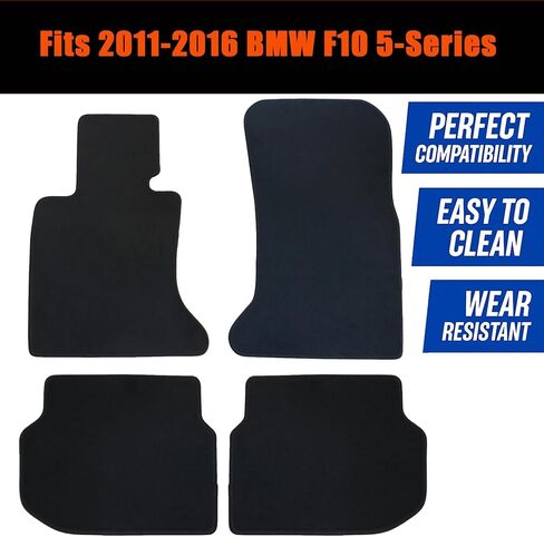 4 قطع من سجادات الأرضية الأمامية والخلفية من GXARTS سجاد قطيفة أسود متوافق مع BMW F10 5-Series 2011 2012 2013 2014 2015 2016 مضاد للانزلاق in Saudi Arabia