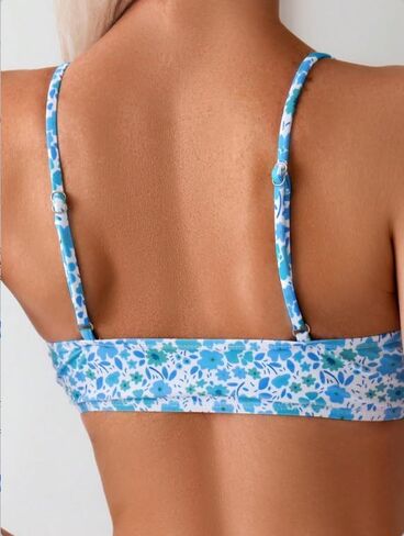 Blue Floral Print O-Ring Bikini Set, High Cut Cheeky Swimsuit, Triangle Top Bathing Suit, Women's Summer Swimwear in Saudi Arabia