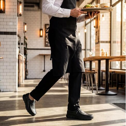 NINGO Non Slip Work Shoes for Men, Water & Oil Resistant Slip On Chef Shoes with Breathable Leather, Lightweight Comfort Work Loafers for Kitchen/Restaurant Staff, Food Service Walking Shoe, Black in Kuwait