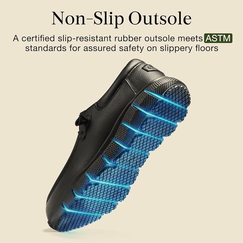NINGO Non Slip Work Shoes for Men, Water & Oil Resistant Slip On Chef Shoes with Breathable Leather, Lightweight Comfort Work Loafers for Kitchen/Restaurant Staff, Food Service Walking Shoe, Black in Kuwait