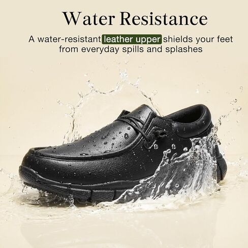 NINGO Non Slip Work Shoes for Men, Water & Oil Resistant Slip On Chef Shoes with Breathable Leather, Lightweight Comfort Work Loafers for Kitchen/Restaurant Staff, Food Service Walking Shoe, Black in Kuwait