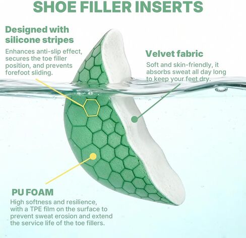 3 Pairs Shoe Filler Inserts, Non-Slip Silicone Toe Filler for Women & Men, Shoe Size Reducer for Too Big Loose Shoes, Breathable Fabric Inserts to Make Shoes Fit Tighter in Saudi Arabia