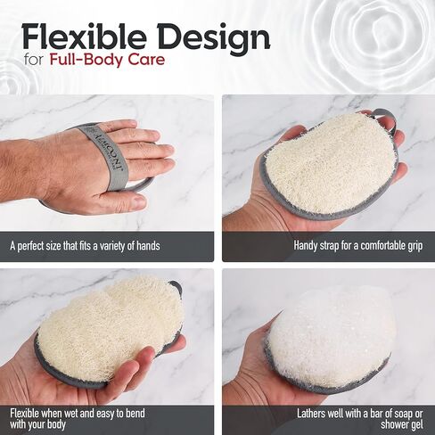 Sturdy Natural Loofah for Men, The Ultimate Men's Loofah Body Scrubber Made with Natural Egyptian Shower luffa Sponge, Bath Shower Sponge lufas for Men - 2 Count (1 Pack) - Gray in Saudi Arabia