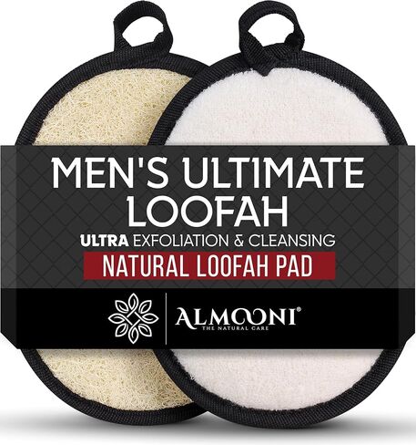 Sturdy Natural Loofah for Men, The Ultimate Men's Loofah Body Scrubber Made with Natural Egyptian Shower luffa Sponge, Bath Shower Sponge lufas for Men - 2 Count (1 Pack) - Gray in Kuwait