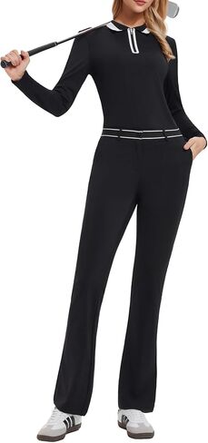 AFZ Women Golf Outfits Polo Shirt and 4 Pockets Elastic Waist Golf Pants Sets for Business Travel Leisure in Kuwait