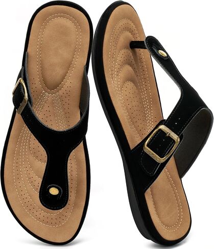 Flip Flops for Women 2026: Summer Comfortable Cushion Sandals Dressy Casual Slip On Flats with Adjustable Buckle for Beach in Kuwait