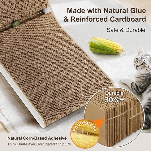 Gimars Vertical Cat Scratcher, L-Shape 26.8'' Cat Scratching Cardboard with Plush & Catnip Balls, Large Size Cat Scratch Pad Wall Mounted, Cat Toys for Protecting Furniture in Kuwait