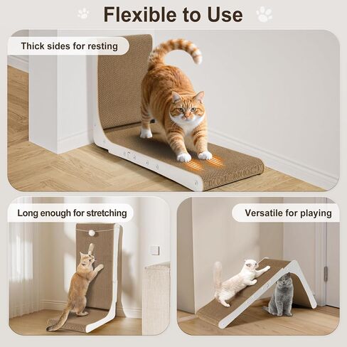 Gimars Vertical Cat Scratcher, L-Shape 26.8'' Cat Scratching Cardboard with Plush & Catnip Balls, Large Size Cat Scratch Pad Wall Mounted, Cat Toys for Protecting Furniture in Kuwait