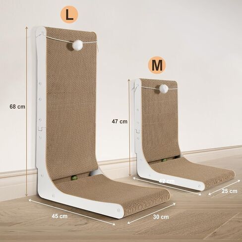 Gimars Vertical Cat Scratcher, L-Shape 26.8'' Cat Scratching Cardboard with Plush & Catnip Balls, Large Size Cat Scratch Pad Wall Mounted, Cat Toys for Protecting Furniture in Kuwait