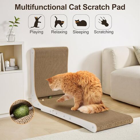 Gimars Vertical Cat Scratcher, L-Shape 26.8'' Cat Scratching Cardboard with Plush & Catnip Balls, Large Size Cat Scratch Pad Wall Mounted, Cat Toys for Protecting Furniture in Kuwait