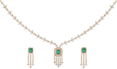 مجموعة قلادة تارينيكا روزماري مطلية بالذهب باللونين الأخضر والأبيض - مجموعات مجوهرات هندية للنساء | مثالي للمناسبات غير الرسمية | قلادة أزياء بوليوود | ضمان لمدة سنة* in Kuwait