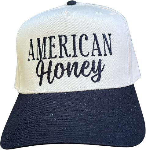 American Honey Vintage Two-Tone Beige &Black Women's Baseball Cap, Trucker Hat for Women & Men, Adjustable Baseball Cap with Embroidery, Stylish Outdoor Hat for Casual Wear in Saudi Arabia
