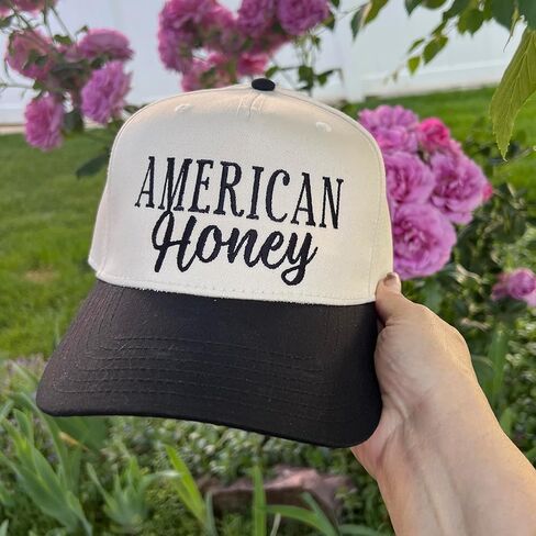 American Honey Vintage Two-Tone Beige &Black Women's Baseball Cap, Trucker Hat for Women & Men, Adjustable Baseball Cap with Embroidery, Stylish Outdoor Hat for Casual Wear in Saudi Arabia
