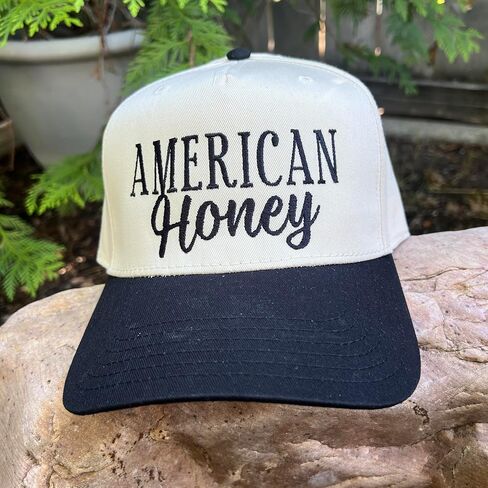 American Honey Vintage Two-Tone Beige &Black Women's Baseball Cap, Trucker Hat for Women & Men, Adjustable Baseball Cap with Embroidery, Stylish Outdoor Hat for Casual Wear in Saudi Arabia