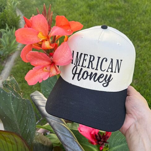American Honey Vintage Two-Tone Beige &Black Women's Baseball Cap, Trucker Hat for Women & Men, Adjustable Baseball Cap with Embroidery, Stylish Outdoor Hat for Casual Wear in Saudi Arabia