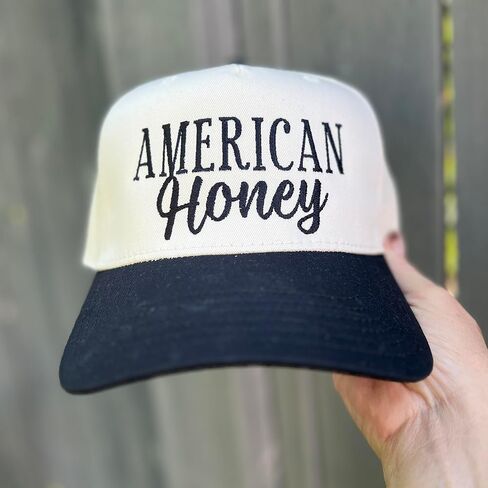 American Honey Vintage Two-Tone Beige &Black Women's Baseball Cap, Trucker Hat for Women & Men, Adjustable Baseball Cap with Embroidery, Stylish Outdoor Hat for Casual Wear in Saudi Arabia