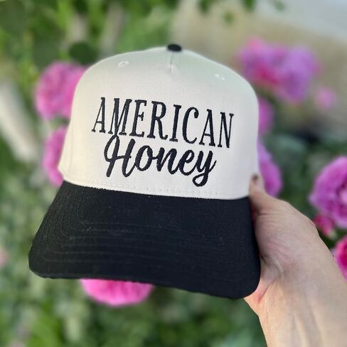 American Honey Vintage Two-Tone Beige &Black Women's Baseball Cap, Trucker Hat for Women & Men, Adjustable Baseball Cap with Embroidery, Stylish Outdoor Hat for Casual Wear in Saudi Arabia