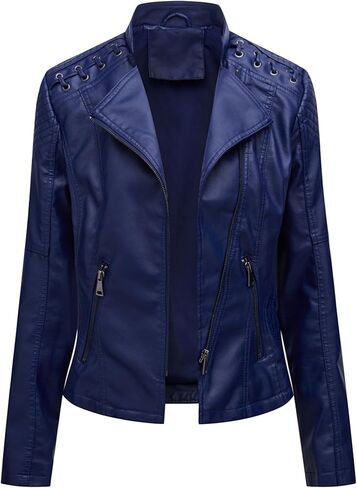 DIACACY Women's Faux Leather Jacket Classic Cropped Motorcycle Biker Zipper Jacket Slim Fit Pocket Spring Fall Coat in Saudi Arabia