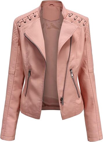 DIACACY Women's Faux Leather Jacket Classic Cropped Motorcycle Biker Zipper Jacket Slim Fit Pocket Spring Fall Coat in Saudi Arabia