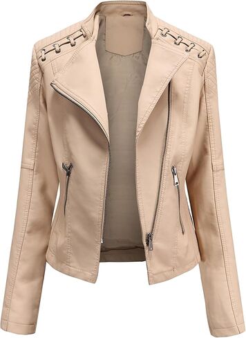 DIACACY Women's Faux Leather Jacket Classic Cropped Motorcycle Biker Zipper Jacket Slim Fit Pocket Spring Fall Coat in Saudi Arabia