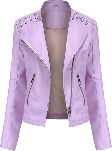 DIACACY Women's Faux Leather Jacket Classic Cropped Motorcycle Biker Zipper Jacket Slim Fit Pocket Spring Fall Coat in Saudi Arabia