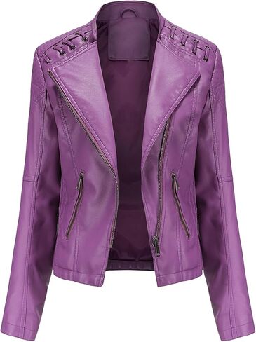 DIACACY Women's Faux Leather Jacket Classic Cropped Motorcycle Biker Zipper Jacket Slim Fit Pocket Spring Fall Coat in Saudi Arabia