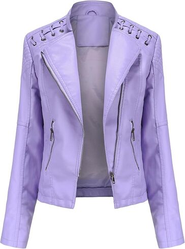 DIACACY Women's Faux Leather Jacket Classic Cropped Motorcycle Biker Zipper Jacket Slim Fit Pocket Spring Fall Coat in Saudi Arabia