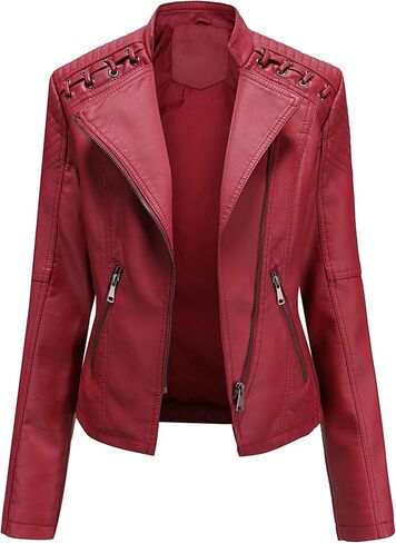 DIACACY Women's Faux Leather Jacket Classic Cropped Motorcycle Biker Zipper Jacket Slim Fit Pocket Spring Fall Coat in Saudi Arabia