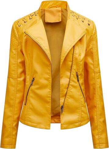 DIACACY Women's Faux Leather Jacket Classic Cropped Motorcycle Biker Zipper Jacket Slim Fit Pocket Spring Fall Coat in Saudi Arabia