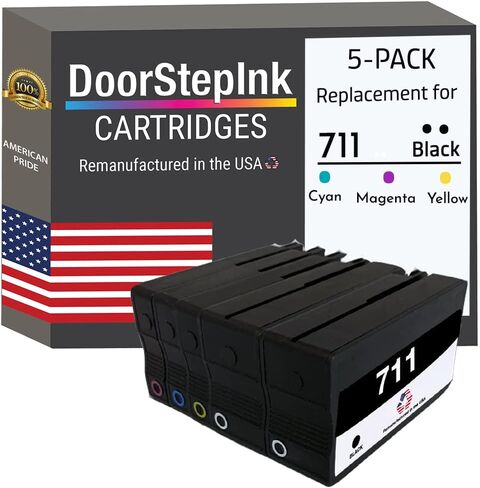 DoorStepInk 711 Multi-Color Remanufactured Ink Cartridge Replacement for HP 711 — Compatible with DesignJet T120 / T520 — High Yield 5-Pack (2 Black, Cyan, Magenta, Yellow) in Saudi Arabia