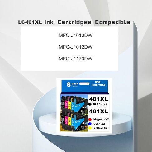خراطيش حبر LC401XL لطابعة Brother متوافقة مع خراطيش حبر Brother LC401 لطابعة Brother MFC-J1010DW MFC-J1012DW MFC-J1170DW 8 عبوات (2 أسود، 2 سماوي، 2 أرجواني، 2 أصفر) in Kuwait