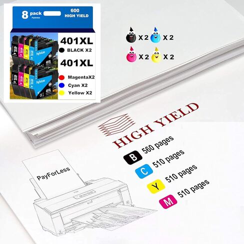 خراطيش حبر LC401XL لطابعة Brother متوافقة مع خراطيش حبر Brother LC401 لطابعة Brother MFC-J1010DW MFC-J1012DW MFC-J1170DW 8 عبوات (2 أسود، 2 سماوي، 2 أرجواني، 2 أصفر) in Kuwait