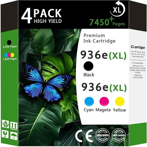 خراطيش حبر 936e 936XL عالية الإنتاجية متوافقة مع حزمة التحرير والسرد HP 936 البديلة لطابعات OfficeJet 9120 9122e OfficeJet Pro 9110b 9125e 9128e 9130b 9135e (أسود/سماوي/أرجواني/أصفر 4 عبوات) in Kuwait