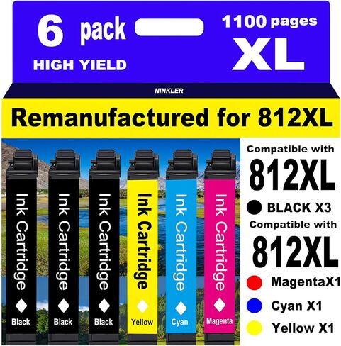 لـ 812XL المُعاد تصنيعها لخراطيش حبر Epson 812XL حزمة كومبو 812 XL لطابعة Workforce Pro WF-7840 WF-7820 WF-7310 EC-C7000، 6 عبوات 3 أسود 1 سماوي 1 أرجواني 1 أصفر in Saudi Arabia