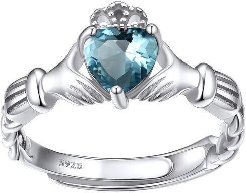 Bestyle Sterling Silver Celtic/Claddagh Birthstone Ring for Women, Hypoallergenic Celtic Silver Ring for Women, Adjustable Open Silver Thumb Ring, Love Promise Ring for Her, Great Birthday Gift in Kuwait
