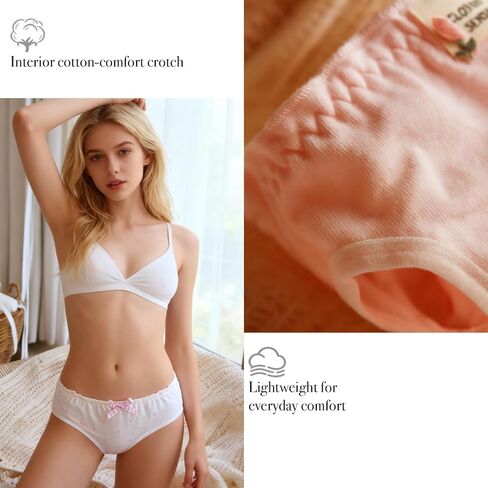 Womens Underwear for Women 4 Packs Panties Briefs Cute Cotton Kawaii Bow Ruffled Stripes Polka Dots in Saudi Arabia