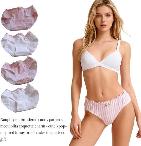 Womens Underwear for Women 4 Packs Panties Briefs Cute Cotton Kawaii Bow Ruffled Stripes Polka Dots in Saudi Arabia