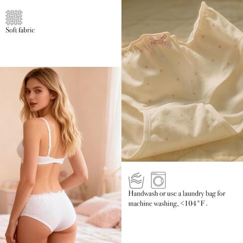 Womens Underwear for Women 4 Packs Panties Briefs Cute Cotton Kawaii Bow Ruffled Stripes Polka Dots in Saudi Arabia