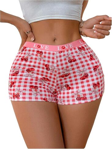 SOLY HUX Women's Plaid Boyshort Underwear Cherry Print Cute Boxer Brief Panties in Saudi Arabia