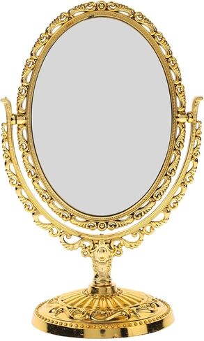 PartyKindom Vintage Desktop Makeup Mirror: Double Sided 360 RotatingTabletop Oval Vanity Mirror for Women Girl - High Definition Reflection for Bedroom Bathroom in Saudi Arabia