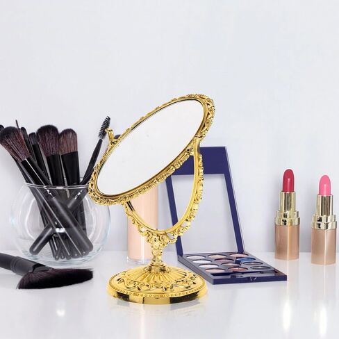 PartyKindom Vintage Desktop Makeup Mirror: Double Sided 360 RotatingTabletop Oval Vanity Mirror for Women Girl - High Definition Reflection for Bedroom Bathroom in Saudi Arabia