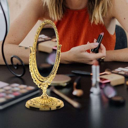 PartyKindom Vintage Desktop Makeup Mirror: Double Sided 360 RotatingTabletop Oval Vanity Mirror for Women Girl - High Definition Reflection for Bedroom Bathroom in Saudi Arabia