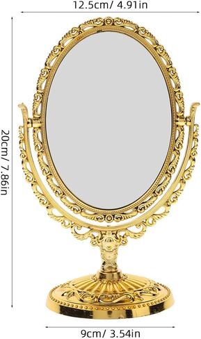 PartyKindom Vintage Desktop Makeup Mirror: Double Sided 360 RotatingTabletop Oval Vanity Mirror for Women Girl - High Definition Reflection for Bedroom Bathroom in Saudi Arabia