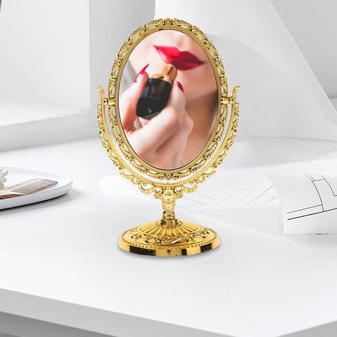 PartyKindom Vintage Desktop Makeup Mirror: Double Sided 360 RotatingTabletop Oval Vanity Mirror for Women Girl - High Definition Reflection for Bedroom Bathroom in Saudi Arabia